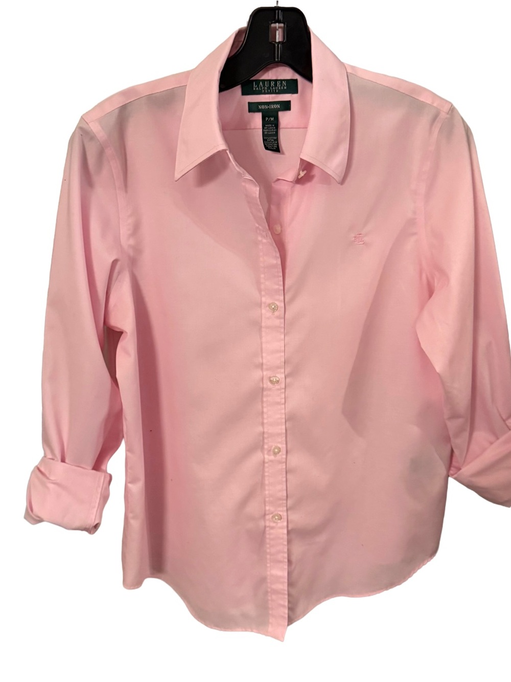 Lauren Ralph Lauren Women’s Button Down Shirt Pink Logo Long Sleeves Sz M/P